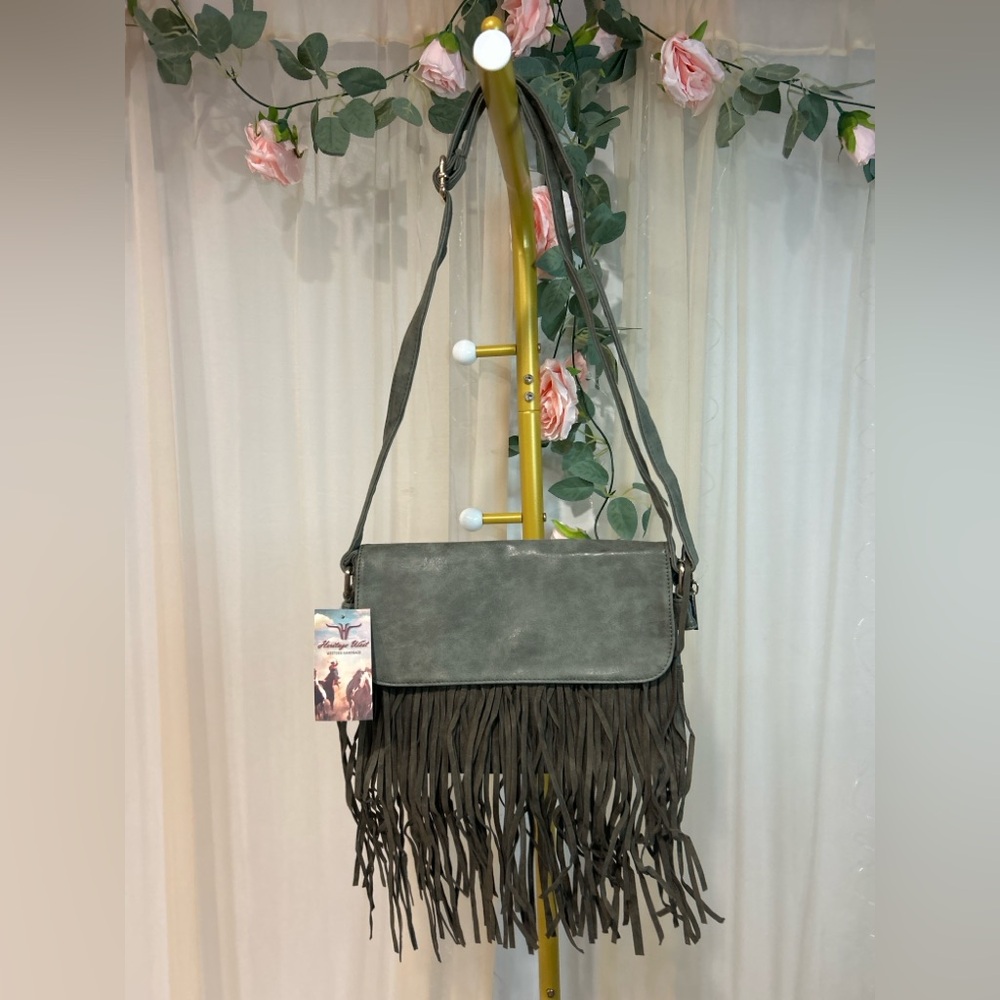 Heritage West Olive Fringe Crossbody Western Bag NWT Boho Tassel Purse